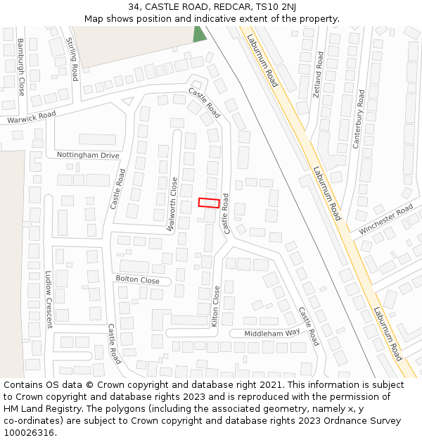 34, CASTLE ROAD, REDCAR, TS10 2NJ: Location map and indicative extent of plot