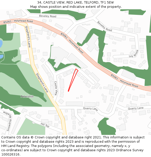 34, CASTLE VIEW, RED LAKE, TELFORD, TF1 5EW: Location map and indicative extent of plot