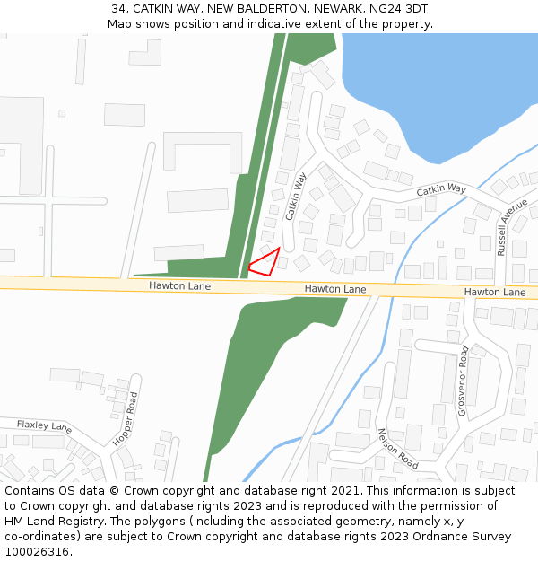 34, CATKIN WAY, NEW BALDERTON, NEWARK, NG24 3DT: Location map and indicative extent of plot