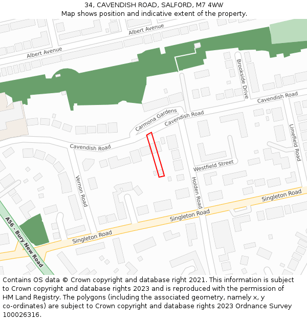 34, CAVENDISH ROAD, SALFORD, M7 4WW: Location map and indicative extent of plot