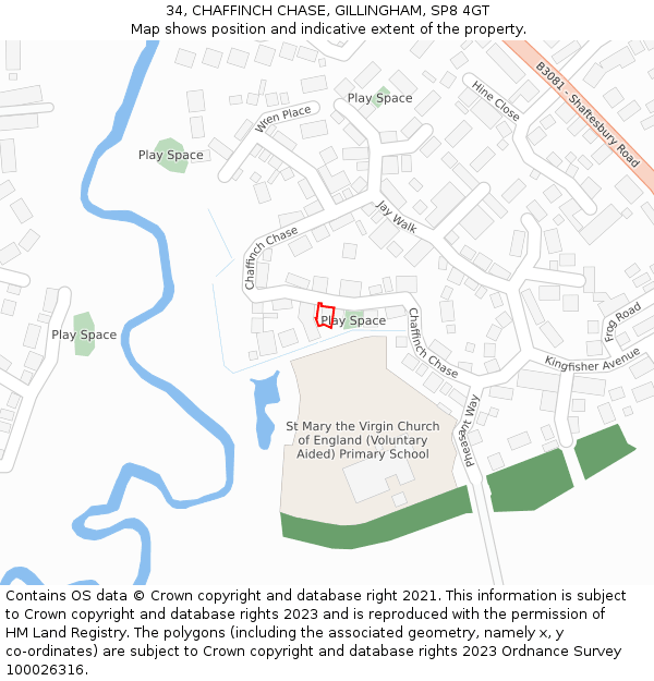 34, CHAFFINCH CHASE, GILLINGHAM, SP8 4GT: Location map and indicative extent of plot