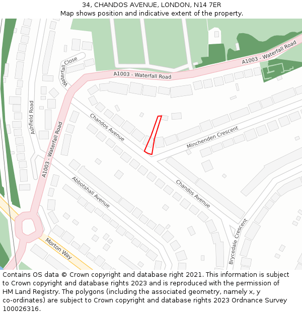 34, CHANDOS AVENUE, LONDON, N14 7ER: Location map and indicative extent of plot