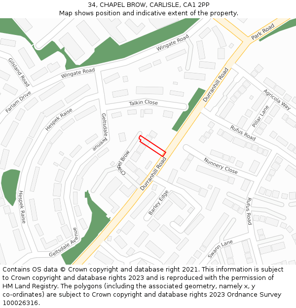 34, CHAPEL BROW, CARLISLE, CA1 2PP: Location map and indicative extent of plot