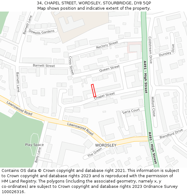 34, CHAPEL STREET, WORDSLEY, STOURBRIDGE, DY8 5QP: Location map and indicative extent of plot