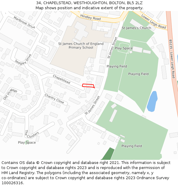 34, CHAPELSTEAD, WESTHOUGHTON, BOLTON, BL5 2LZ: Location map and indicative extent of plot