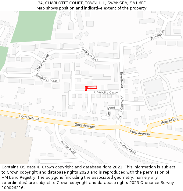 34, CHARLOTTE COURT, TOWNHILL, SWANSEA, SA1 6RF: Location map and indicative extent of plot