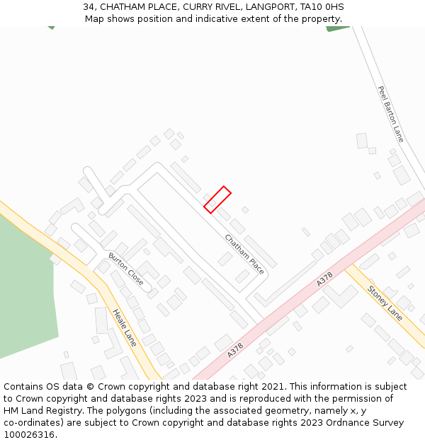 34, CHATHAM PLACE, CURRY RIVEL, LANGPORT, TA10 0HS: Location map and indicative extent of plot