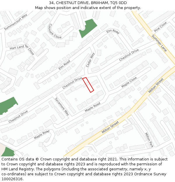 34, CHESTNUT DRIVE, BRIXHAM, TQ5 0DD: Location map and indicative extent of plot