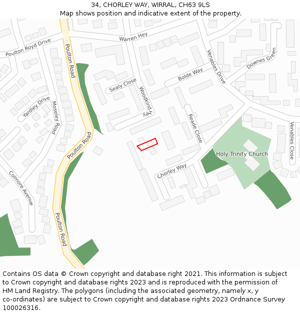 34, CHORLEY WAY, WIRRAL, CH63 9LS: Location map and indicative extent of plot