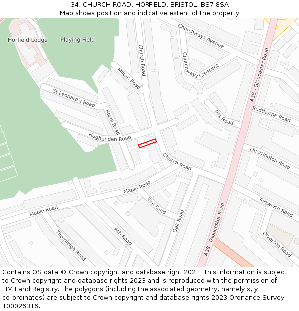 34, CHURCH ROAD, HORFIELD, BRISTOL, BS7 8SA: Location map and indicative extent of plot