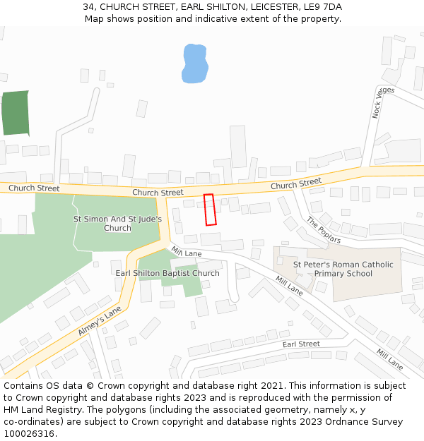 34, CHURCH STREET, EARL SHILTON, LEICESTER, LE9 7DA: Location map and indicative extent of plot