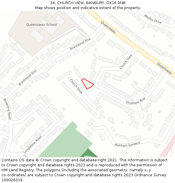 34, CHURCH VIEW, BANBURY, OX16 9NB: Location map and indicative extent of plot