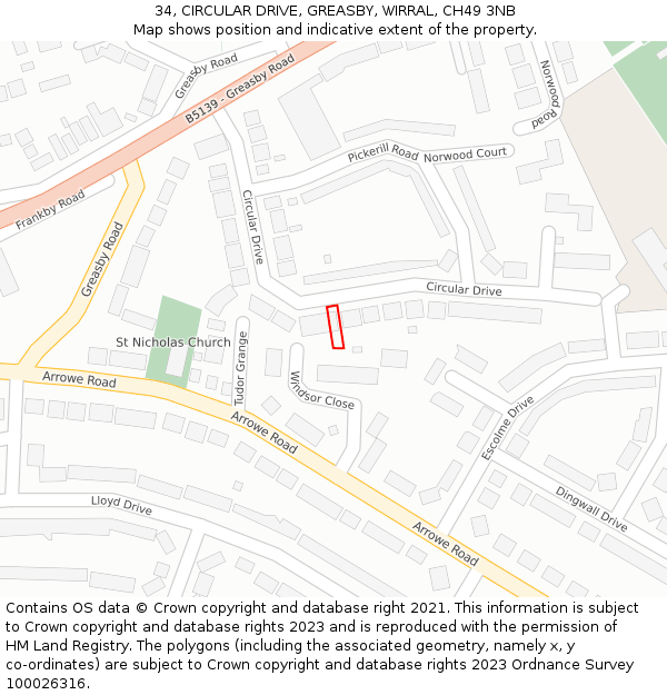 34, CIRCULAR DRIVE, GREASBY, WIRRAL, CH49 3NB: Location map and indicative extent of plot