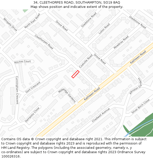 34, CLEETHORPES ROAD, SOUTHAMPTON, SO19 8AQ: Location map and indicative extent of plot