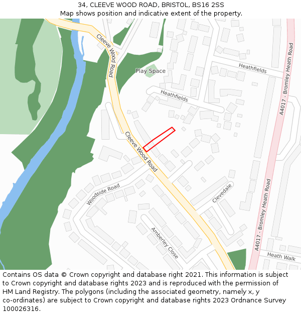 34, CLEEVE WOOD ROAD, BRISTOL, BS16 2SS: Location map and indicative extent of plot