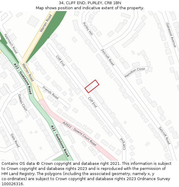 34, CLIFF END, PURLEY, CR8 1BN: Location map and indicative extent of plot