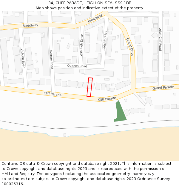 34, CLIFF PARADE, LEIGH-ON-SEA, SS9 1BB: Location map and indicative extent of plot