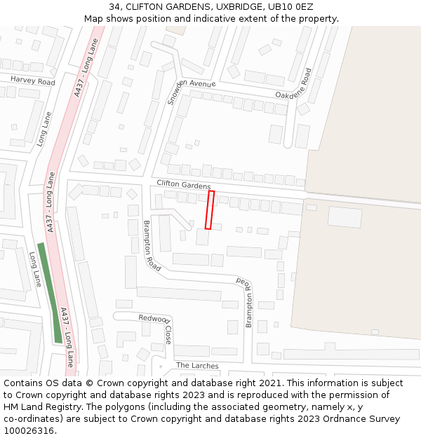 34, CLIFTON GARDENS, UXBRIDGE, UB10 0EZ: Location map and indicative extent of plot