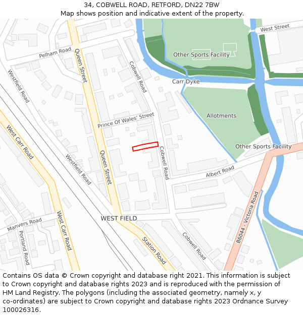 34, COBWELL ROAD, RETFORD, DN22 7BW: Location map and indicative extent of plot