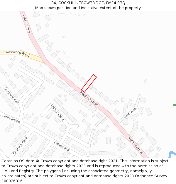 34, COCKHILL, TROWBRIDGE, BA14 9BQ: Location map and indicative extent of plot