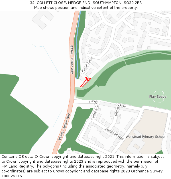 34, COLLETT CLOSE, HEDGE END, SOUTHAMPTON, SO30 2RR: Location map and indicative extent of plot