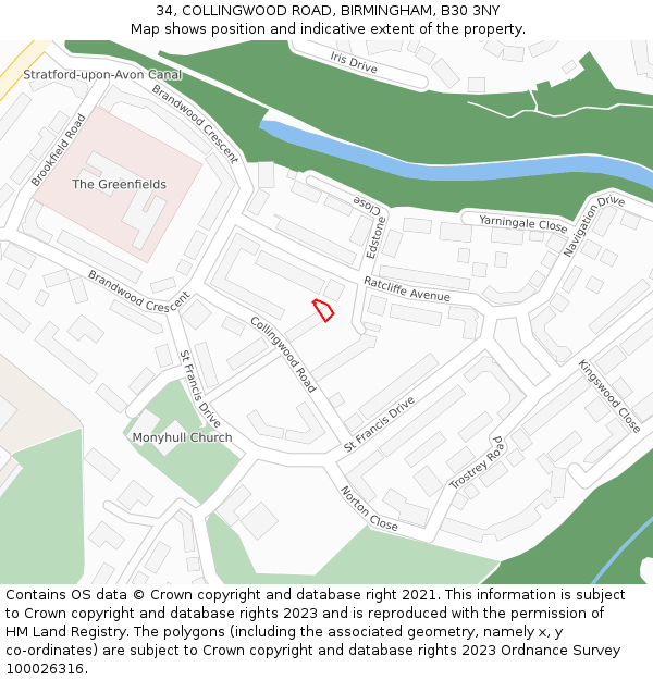 34, COLLINGWOOD ROAD, BIRMINGHAM, B30 3NY: Location map and indicative extent of plot