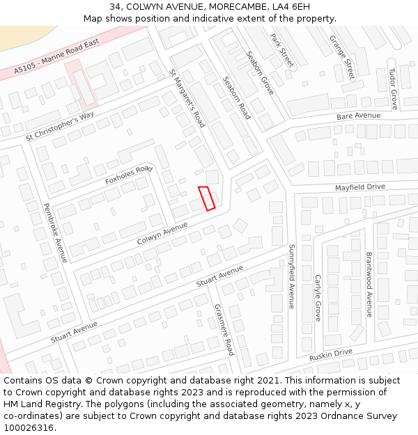 34, COLWYN AVENUE, MORECAMBE, LA4 6EH: Location map and indicative extent of plot