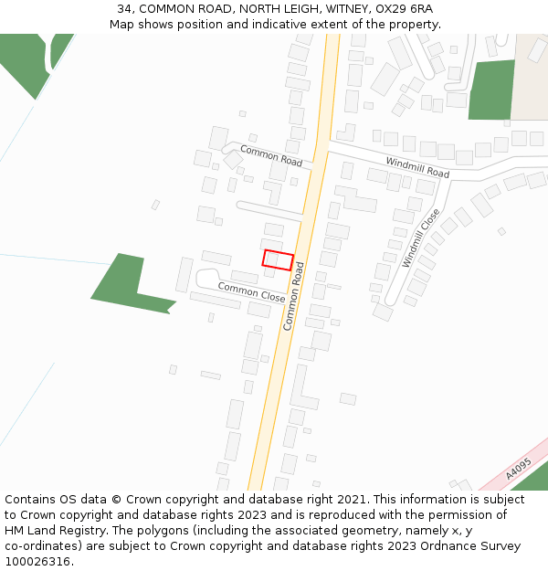 34, COMMON ROAD, NORTH LEIGH, WITNEY, OX29 6RA: Location map and indicative extent of plot