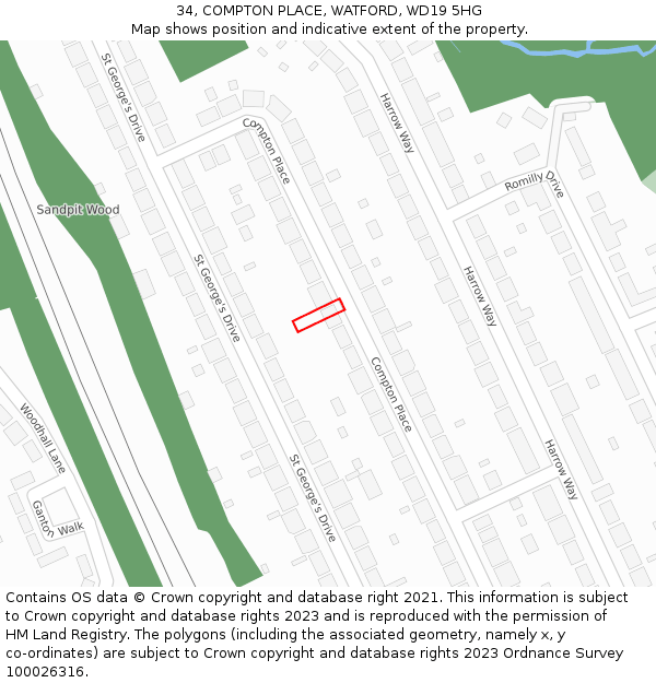 34, COMPTON PLACE, WATFORD, WD19 5HG: Location map and indicative extent of plot