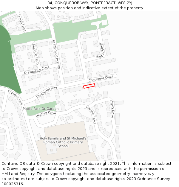 34, CONQUEROR WAY, PONTEFRACT, WF8 2YJ: Location map and indicative extent of plot