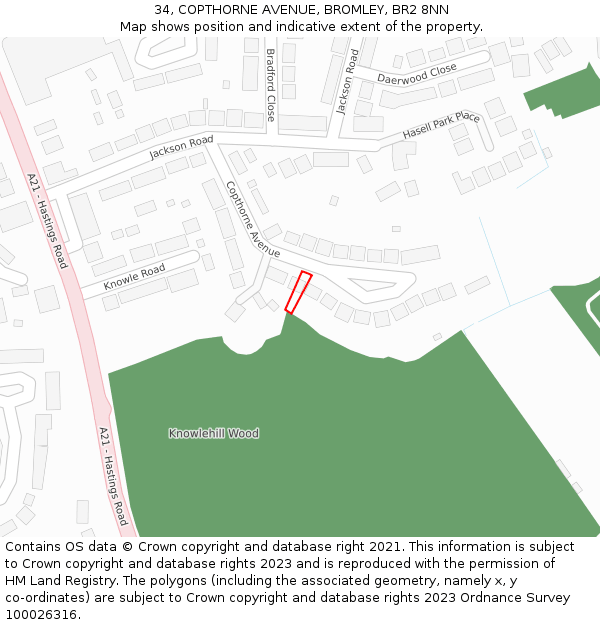 34, COPTHORNE AVENUE, BROMLEY, BR2 8NN: Location map and indicative extent of plot