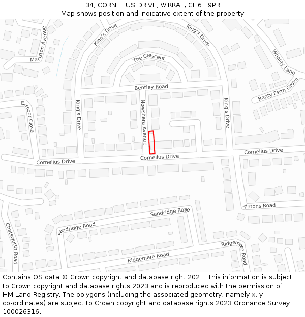 34, CORNELIUS DRIVE, WIRRAL, CH61 9PR: Location map and indicative extent of plot