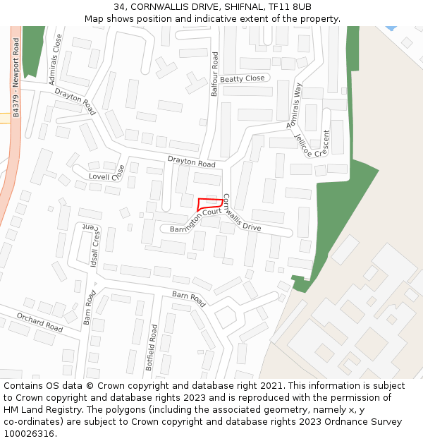 34, CORNWALLIS DRIVE, SHIFNAL, TF11 8UB: Location map and indicative extent of plot