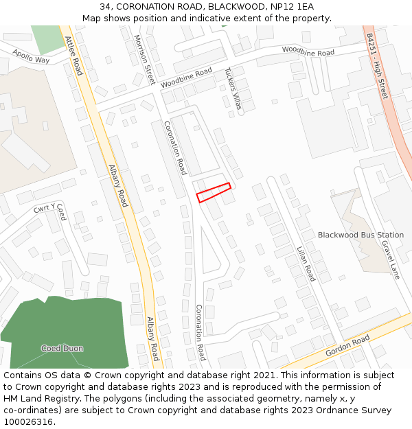 34, CORONATION ROAD, BLACKWOOD, NP12 1EA: Location map and indicative extent of plot