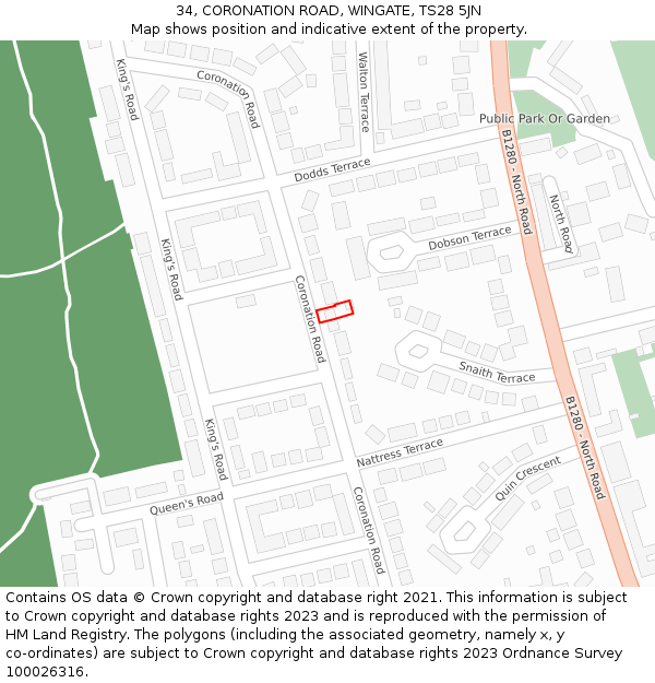 34, CORONATION ROAD, WINGATE, TS28 5JN: Location map and indicative extent of plot