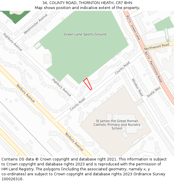 34, COUNTY ROAD, THORNTON HEATH, CR7 8HN: Location map and indicative extent of plot