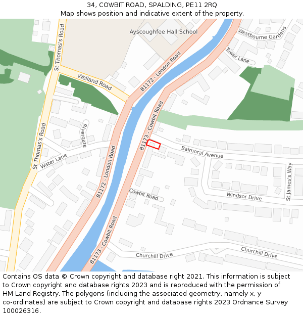 34, COWBIT ROAD, SPALDING, PE11 2RQ: Location map and indicative extent of plot