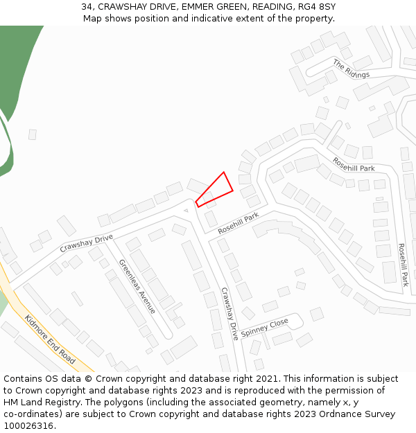 34, CRAWSHAY DRIVE, EMMER GREEN, READING, RG4 8SY: Location map and indicative extent of plot
