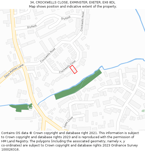 34, CROCKWELLS CLOSE, EXMINSTER, EXETER, EX6 8DL: Location map and indicative extent of plot