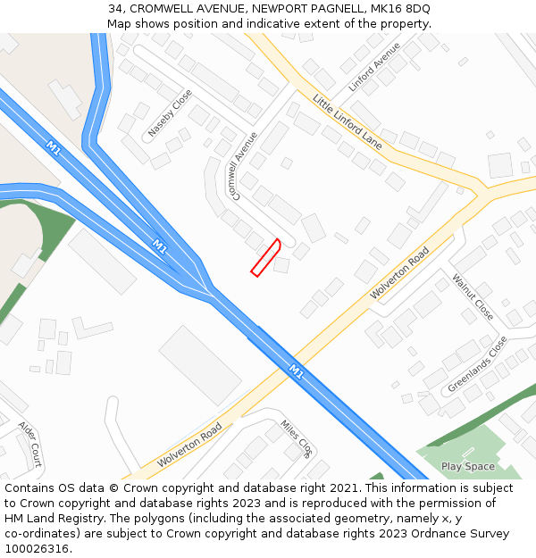 34, CROMWELL AVENUE, NEWPORT PAGNELL, MK16 8DQ: Location map and indicative extent of plot