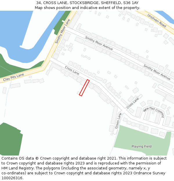 34, CROSS LANE, STOCKSBRIDGE, SHEFFIELD, S36 1AY: Location map and indicative extent of plot