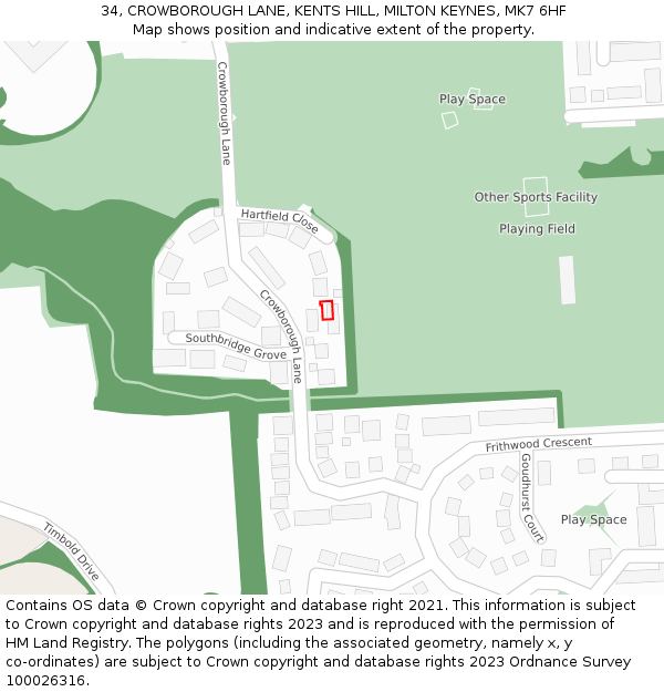 34, CROWBOROUGH LANE, KENTS HILL, MILTON KEYNES, MK7 6HF: Location map and indicative extent of plot