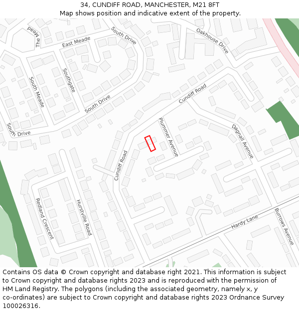 34, CUNDIFF ROAD, MANCHESTER, M21 8FT: Location map and indicative extent of plot