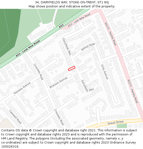 34, DAIRYFIELDS WAY, STOKE-ON-TRENT, ST1 6XJ: Location map and indicative extent of plot