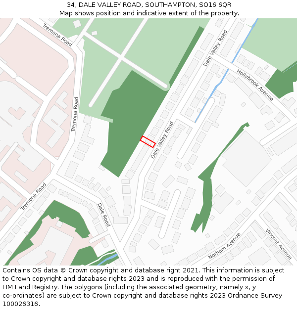 34, DALE VALLEY ROAD, SOUTHAMPTON, SO16 6QR: Location map and indicative extent of plot