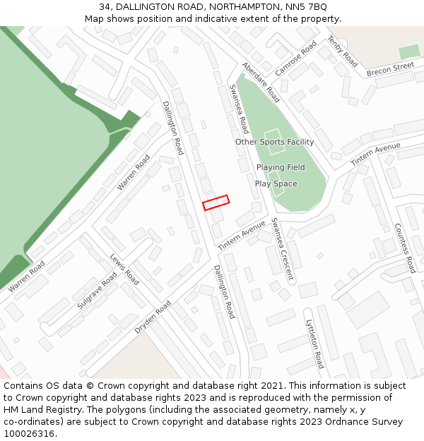 34, DALLINGTON ROAD, NORTHAMPTON, NN5 7BQ: Location map and indicative extent of plot