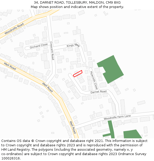 34, DARNET ROAD, TOLLESBURY, MALDON, CM9 8XG: Location map and indicative extent of plot