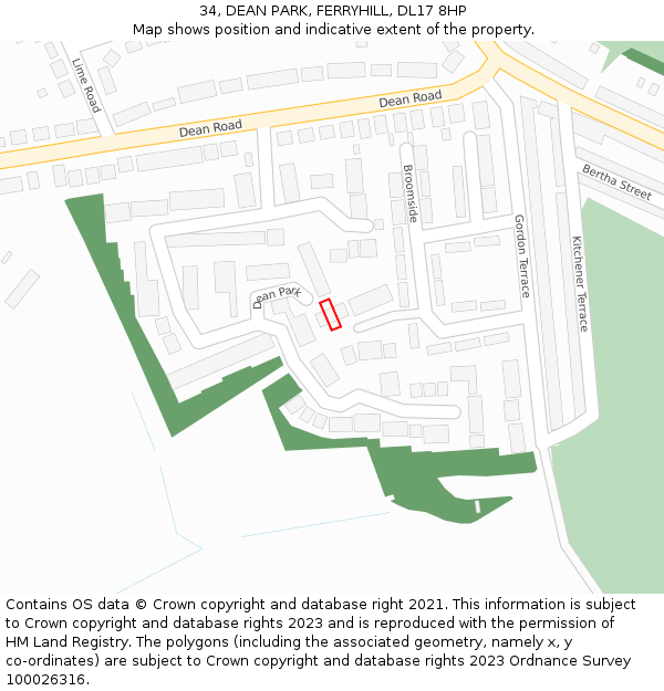 34, DEAN PARK, FERRYHILL, DL17 8HP: Location map and indicative extent of plot