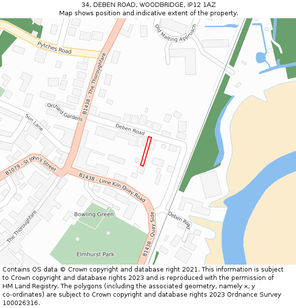 34, DEBEN ROAD, WOODBRIDGE, IP12 1AZ: Location map and indicative extent of plot