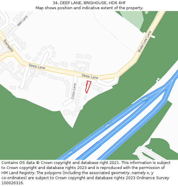 34, DEEP LANE, BRIGHOUSE, HD6 4HF: Location map and indicative extent of plot